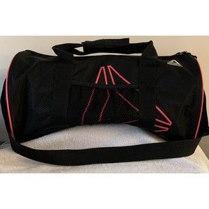 Reebok Gym Duffle Overnighter Travel Sports Tote Bag Black Hot Pink Trim 18 x 9